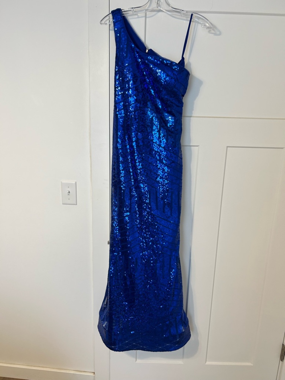 One-Shoulder Royal Blue Sequin Gown